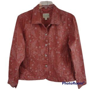 Cabela's Dusty Pink Floral Paisley LS Button Up 100% Denim Cotton Trucker Jacket